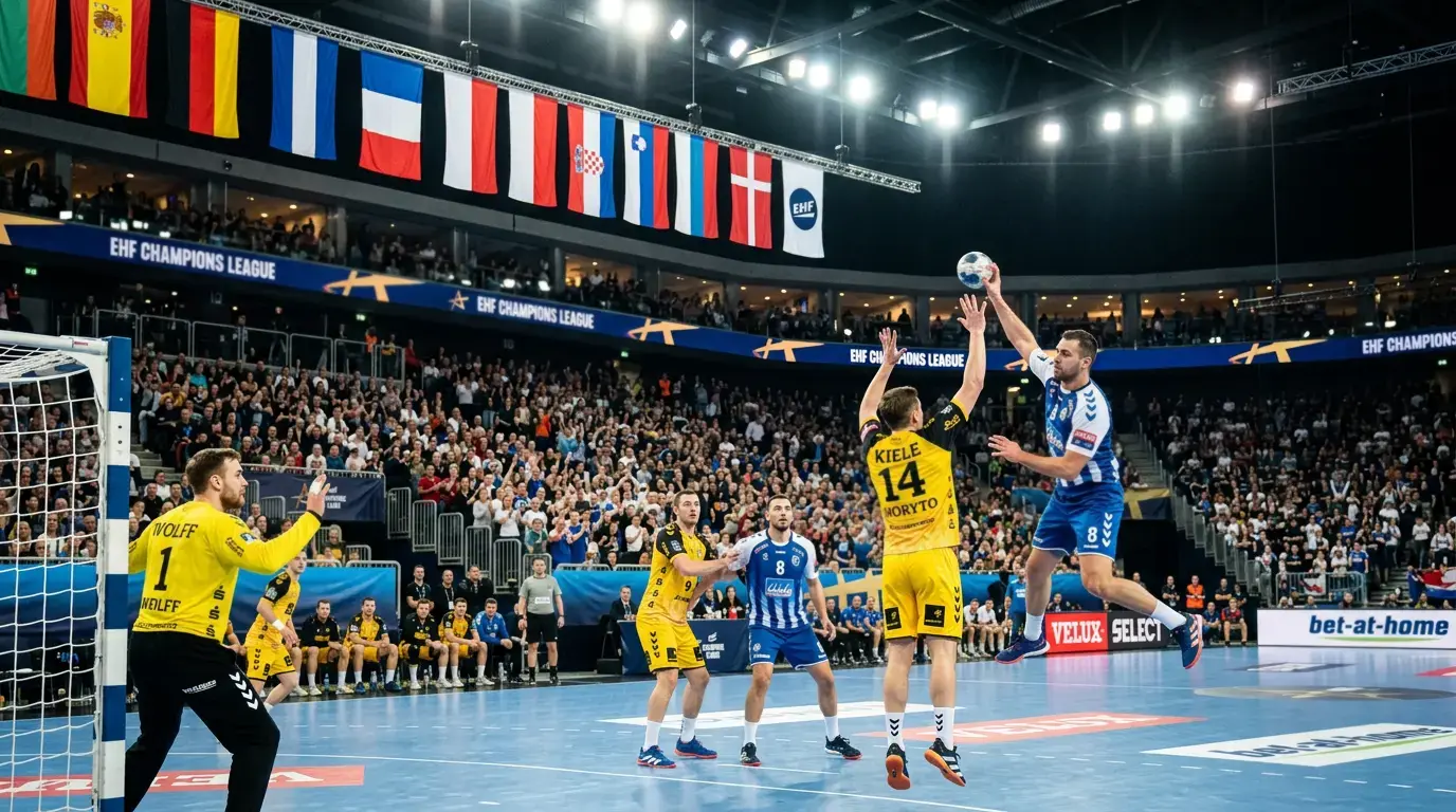 Handball-Spieler in einem europäischen Clubwettbewerb in einer großen Arena