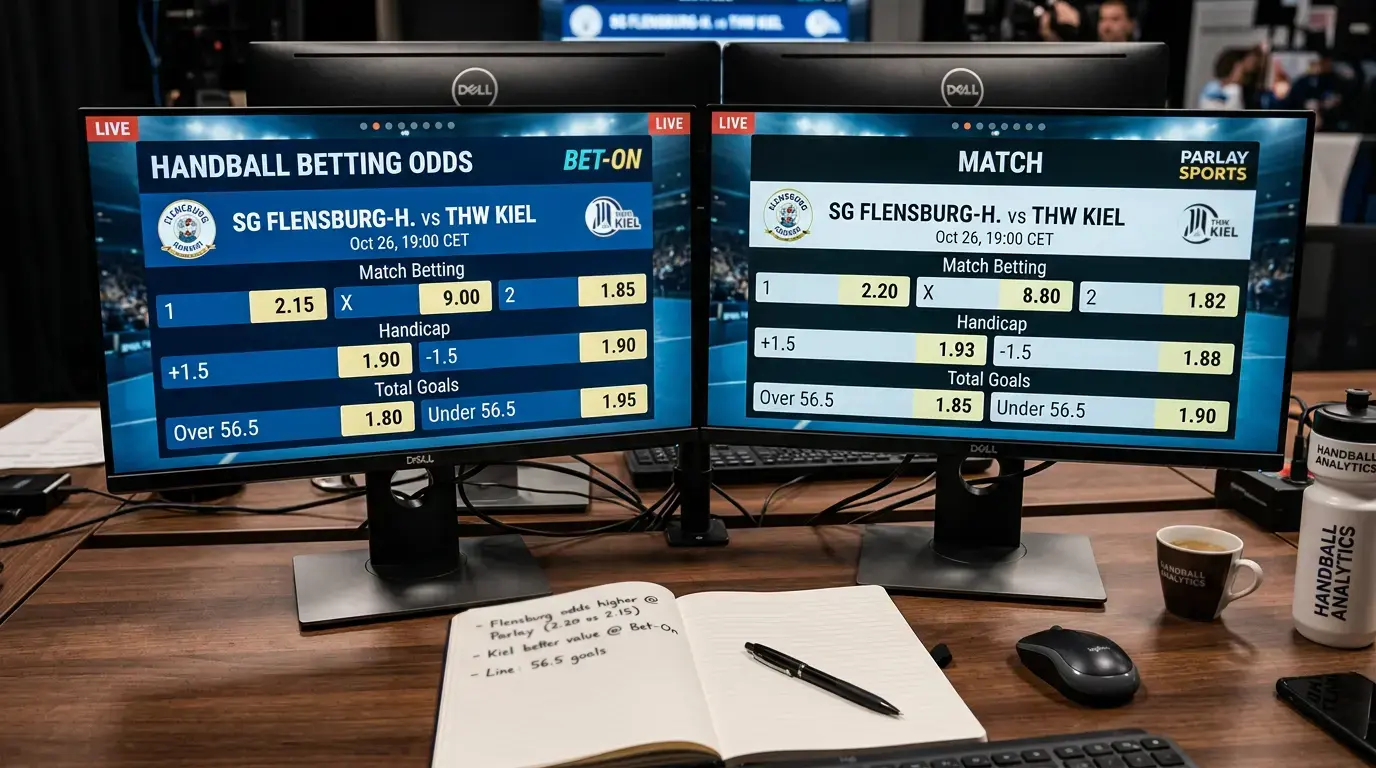 Zwei Bildschirme nebeneinander zeigen verschiedene Handball-Wettquoten zum Vergleich